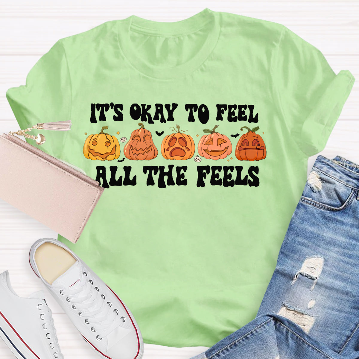It'S Okay To Feel All The Feels Five Cute Pumpkins T-shirt