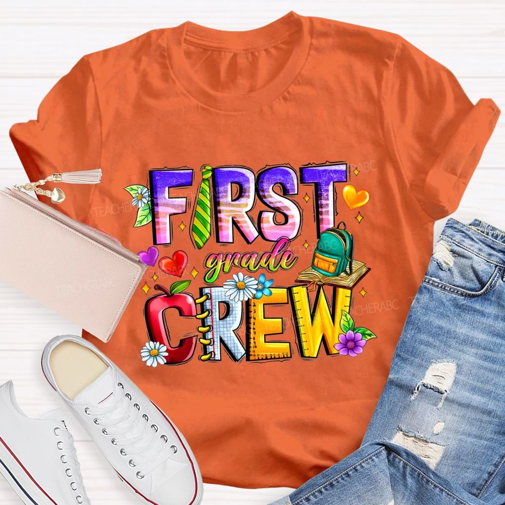 Personalized Grade First Grade Crew Apple Heart Teacher T-Shirt