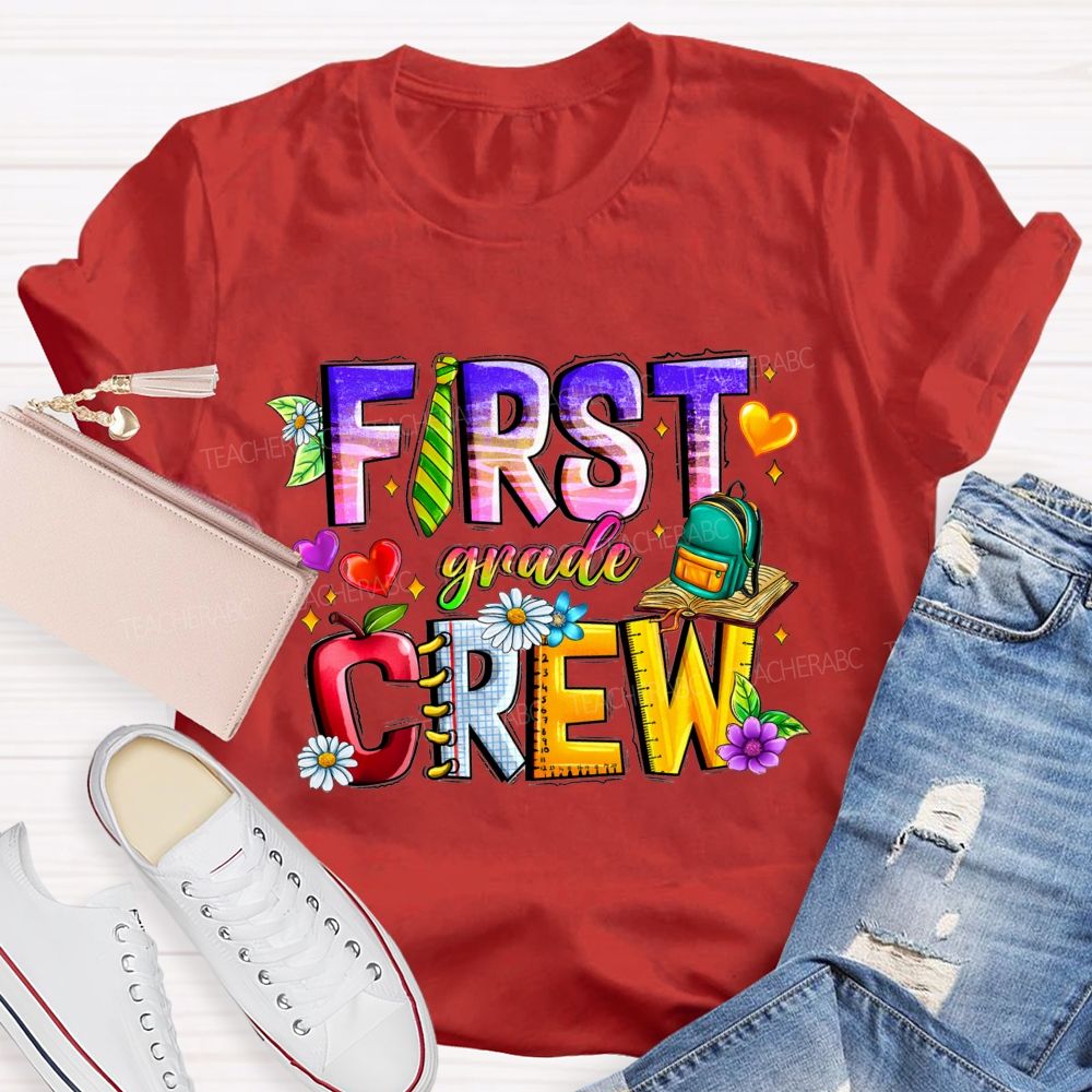 Personalized Grade First Grade Crew Apple Heart Teacher T-Shirt