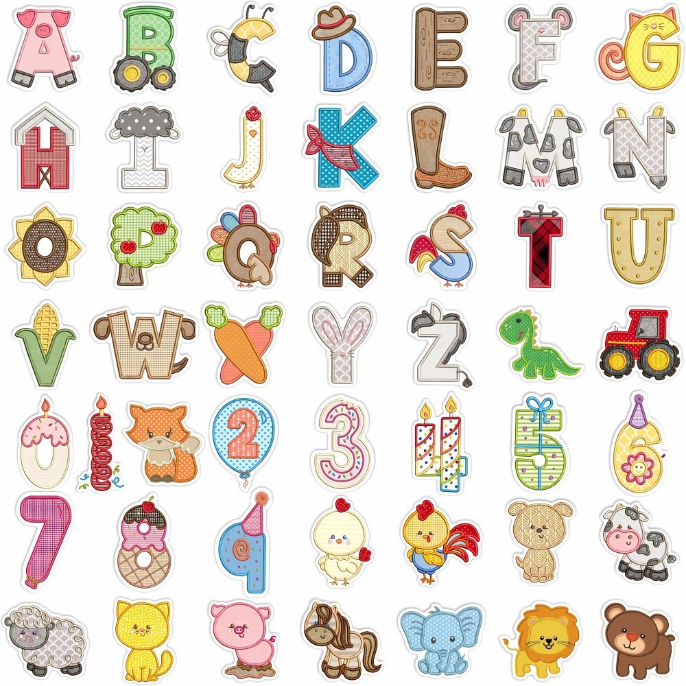 50 Diy Embroidered Early Childhood Digital Animal Stickers