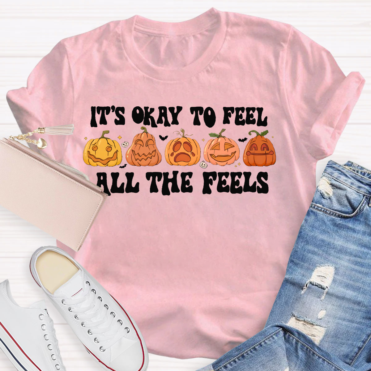 It'S Okay To Feel All The Feels Five Cute Pumpkins T-shirt
