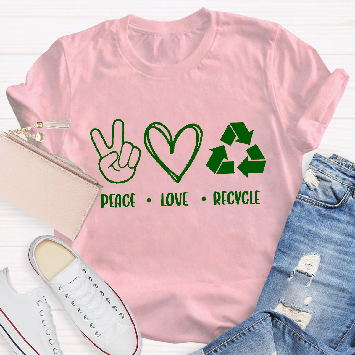 Peace Love Recycle Earth Day T-Shirt