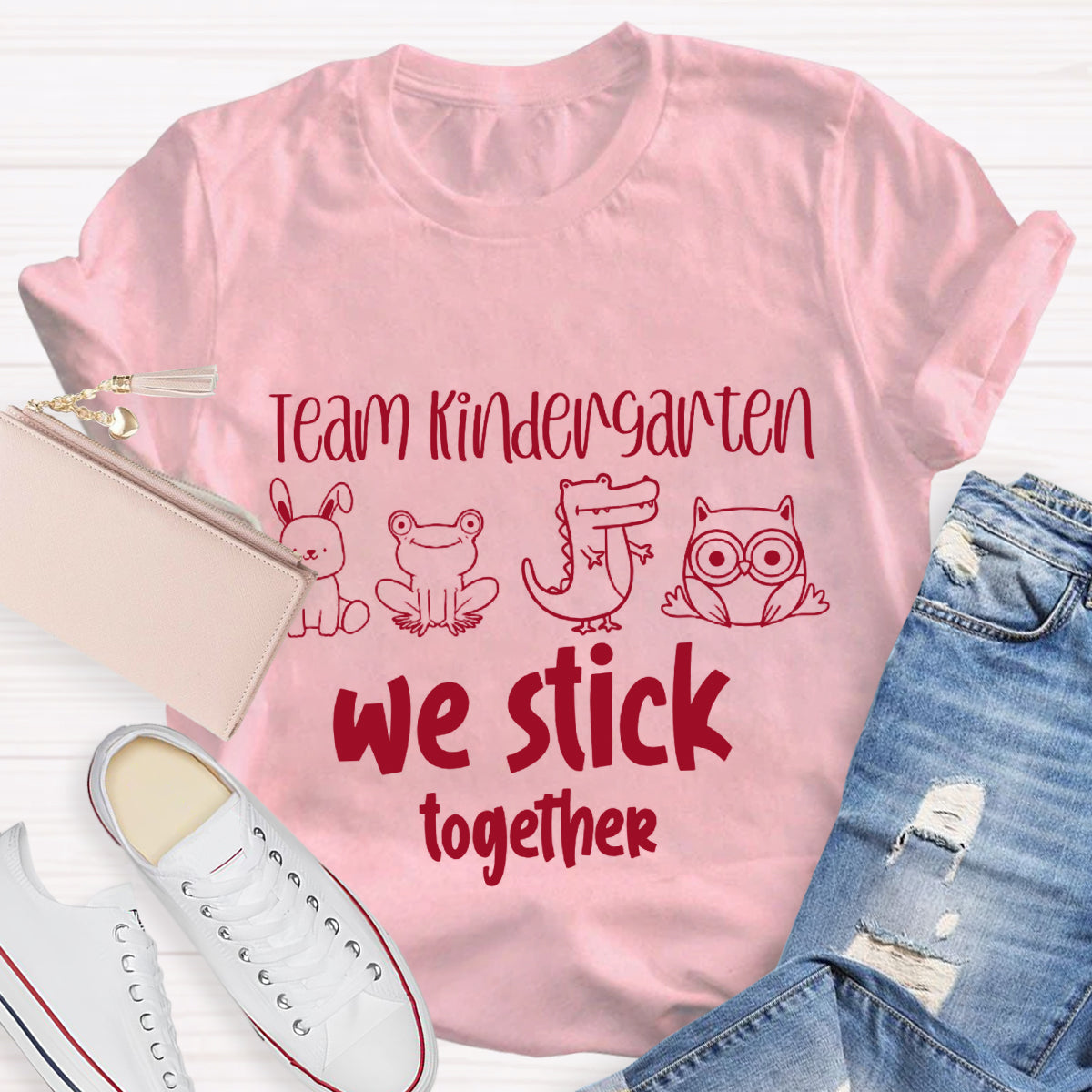 Personalized Grade Kindergarten Team We Stick Together T-Shirt