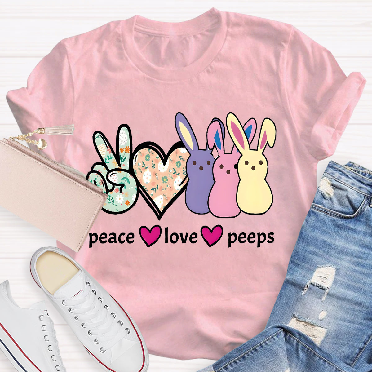Peace And Peeps Teacher T-Shirt