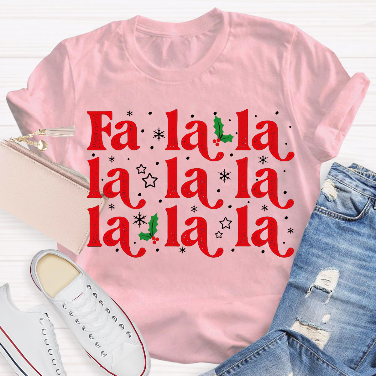 Fa La La La Musical Notes And Snowflakes Christmas Music T-shirt