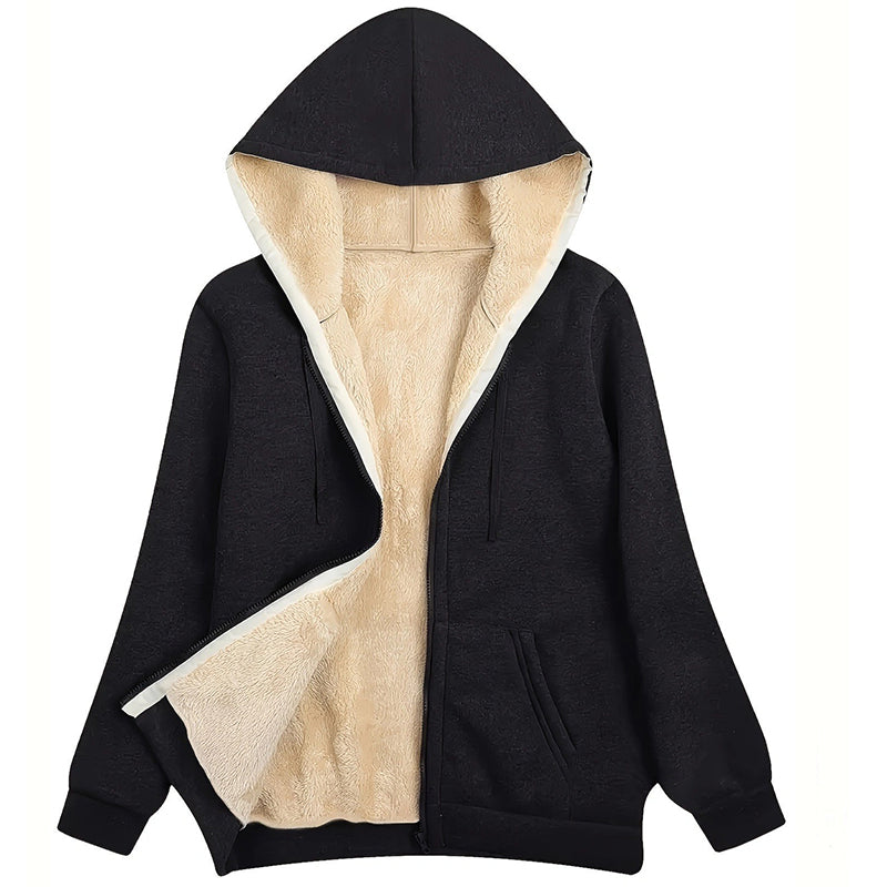 Cozy Plush Hooded Sweatshirt Jacket for Women