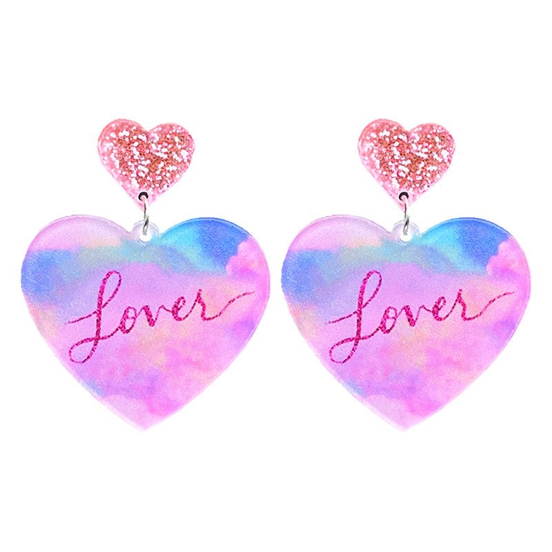 Shiny Pink Butterfly Heart Acrylic Earrings