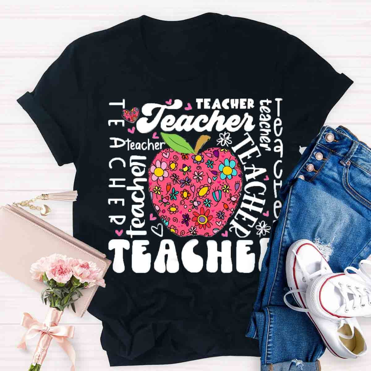 Teacher Apple Floral T-Shirt