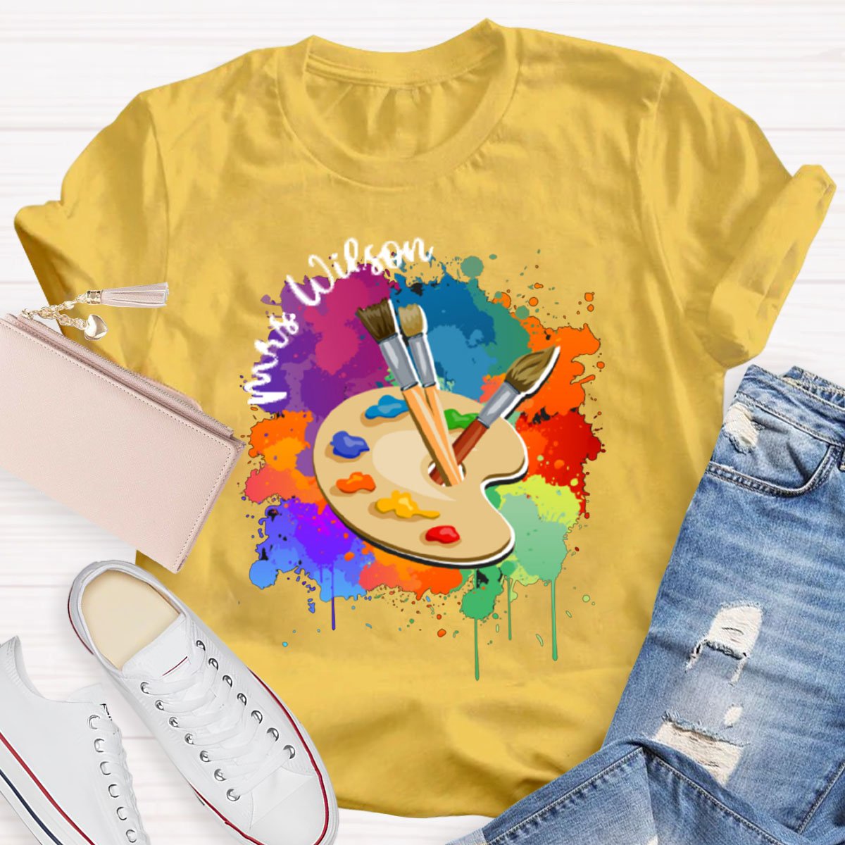 Personalized Artist Palette Teacher T-Shirt