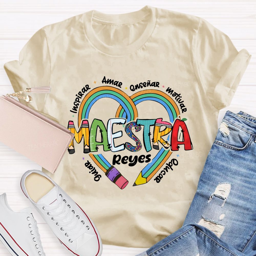 Personalized Name Amar Inspirar EnseñAr Motivar Educar Guiar Spanish Teacher T-shirt