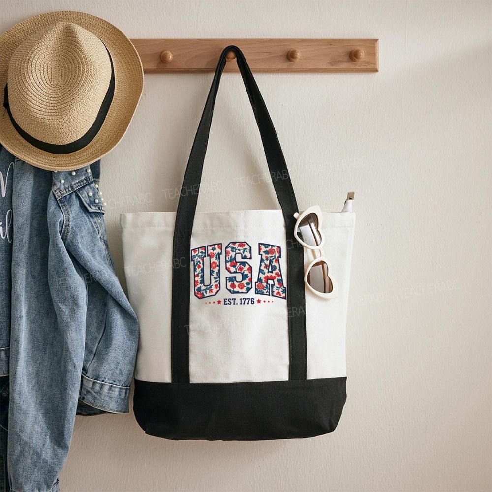 Usa Where Liberty Blooms Color-blocked Canvas Bag