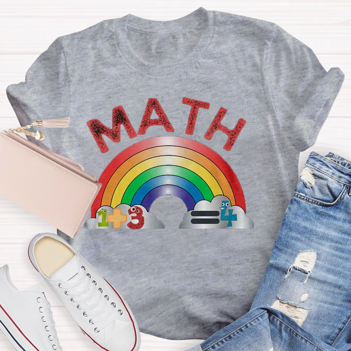 Math Teacher With Rainbow Print Short Sleeve T-shirt