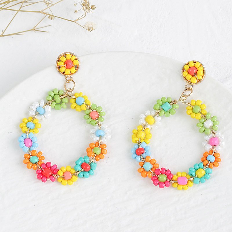 Multicolor Tiny Flowers Cute Beaded Earrings