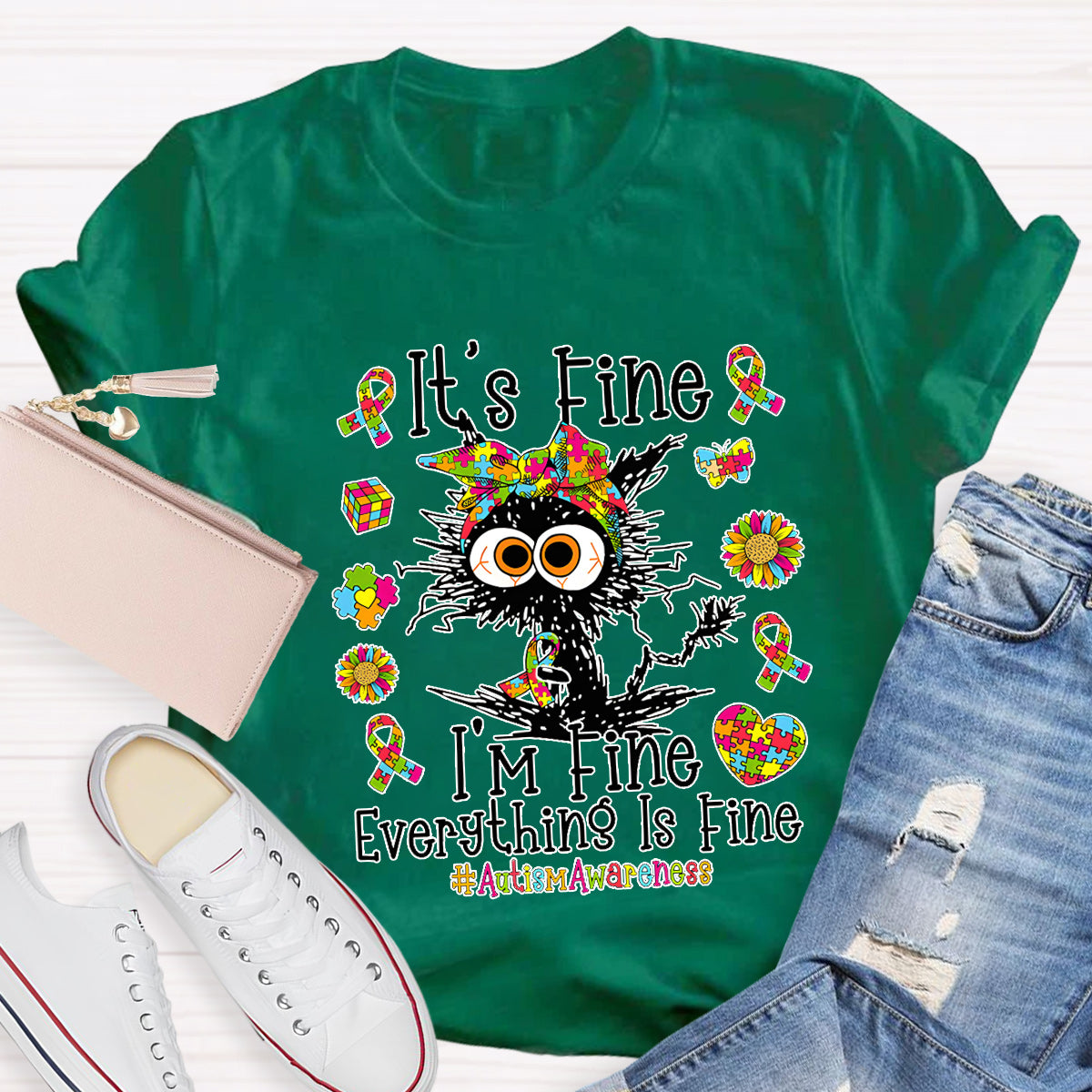 It's Fine I'm Fine Everything Is Fine Autismawarness T-Shirt