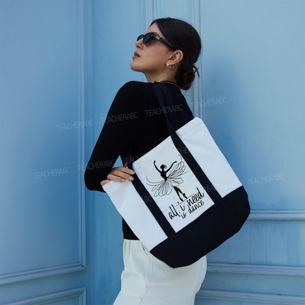 All I Need Is Dance Color-blocked Canvas Bag