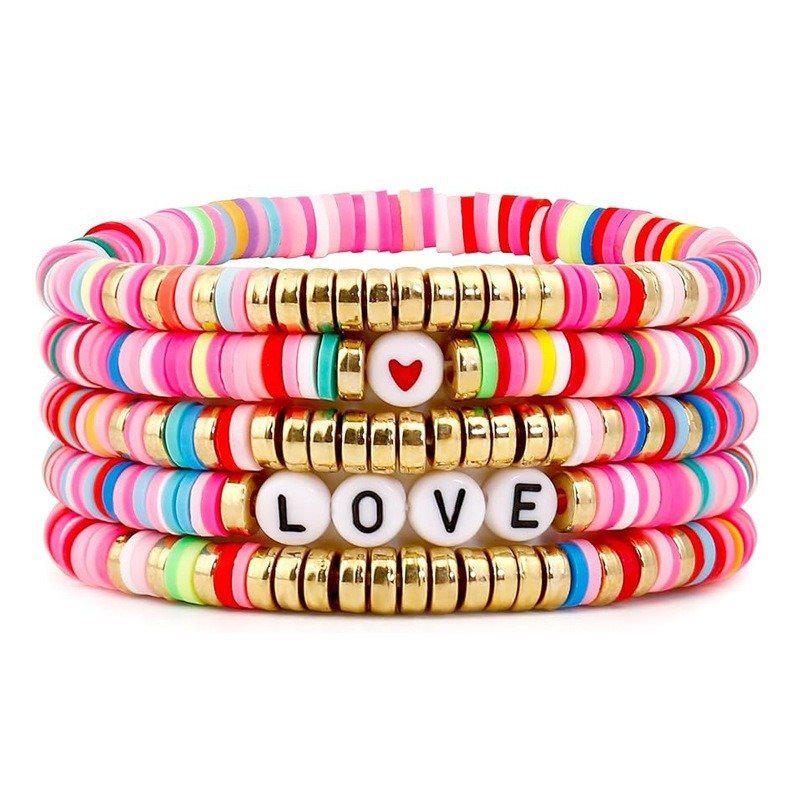 Polymer Colored Sliced Elastic Cord Letter Bracelet