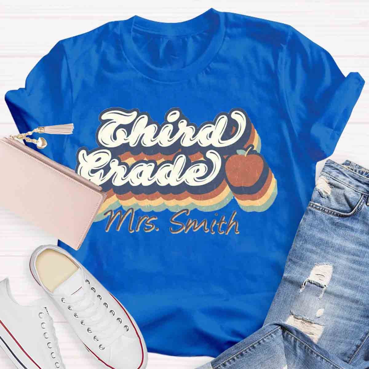 Personalized Grade And Name Retro 3rd Grade Teacher Shirt
