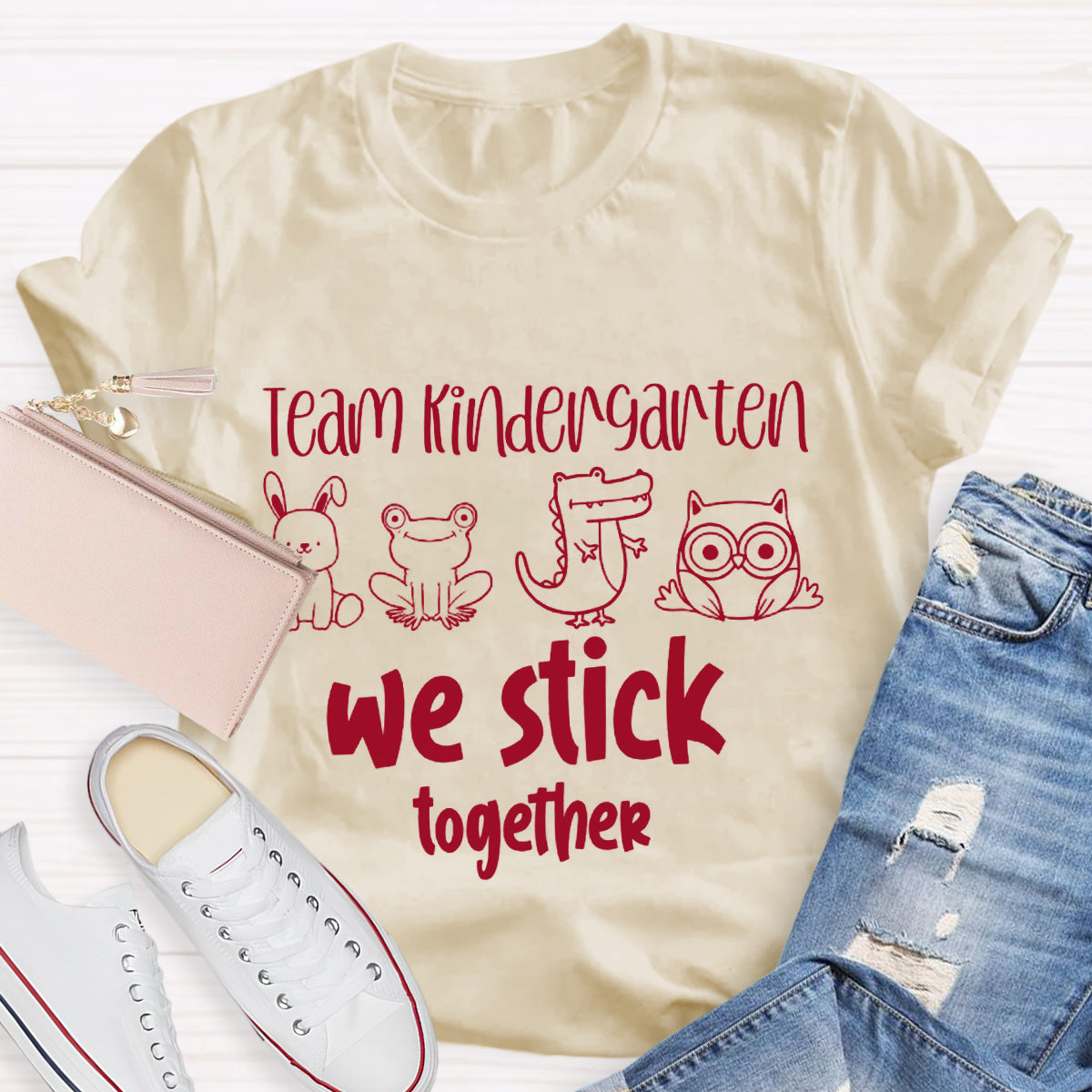 Personalized Grade Kindergarten Team We Stick Together T-Shirt