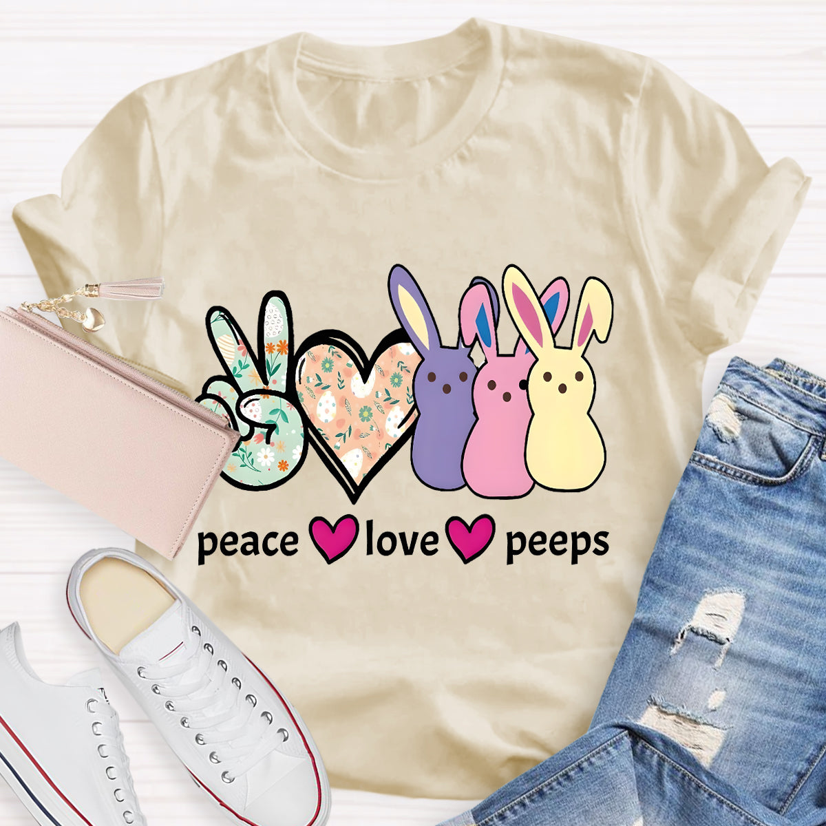 Peace And Peeps Teacher T-Shirt