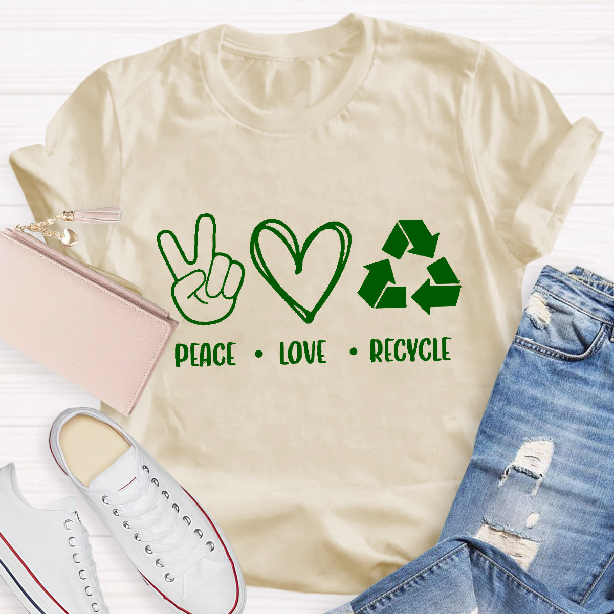 Peace Love Recycle Earth Day T-Shirt