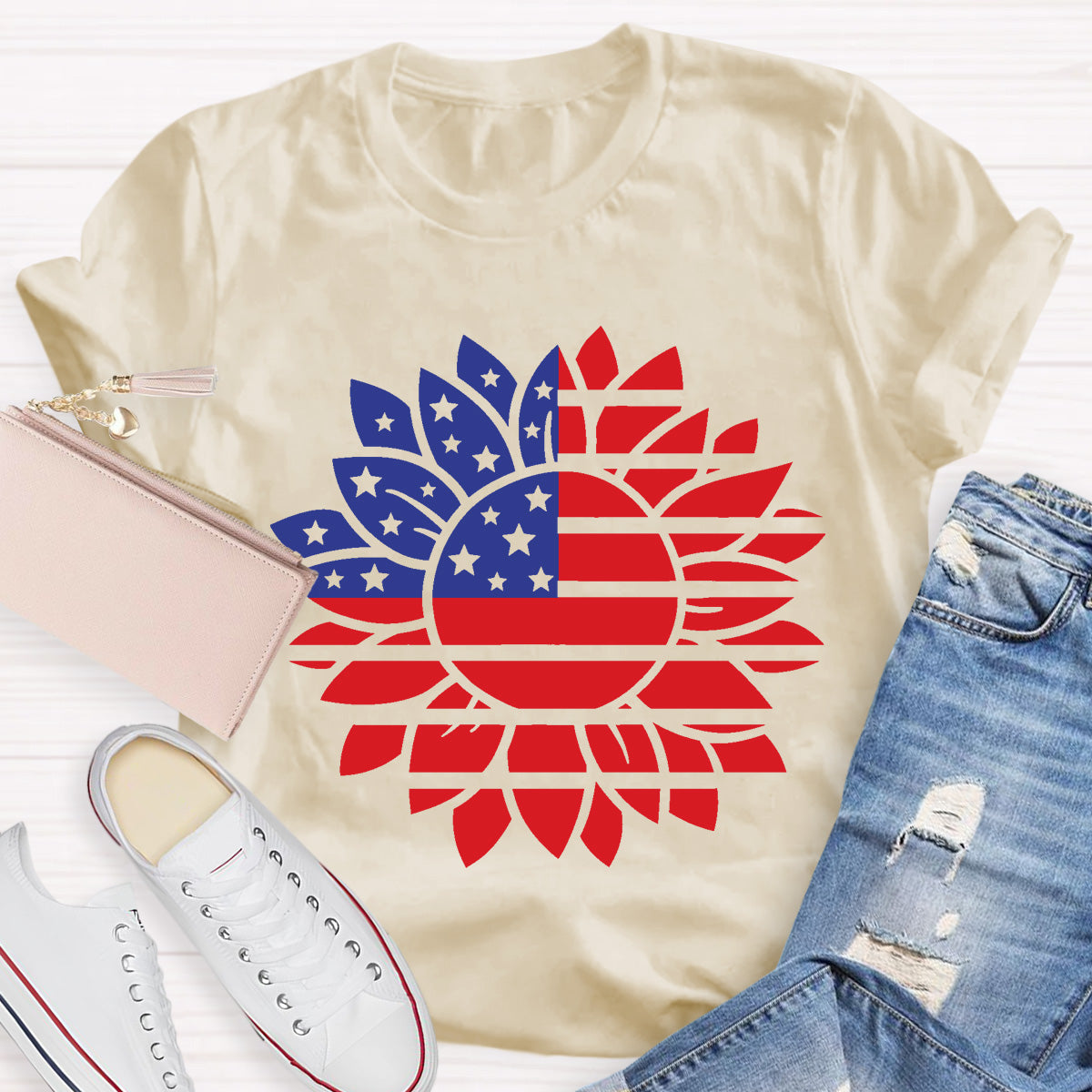 Stars and Stripes Sunflower Teacher T-Shirt
