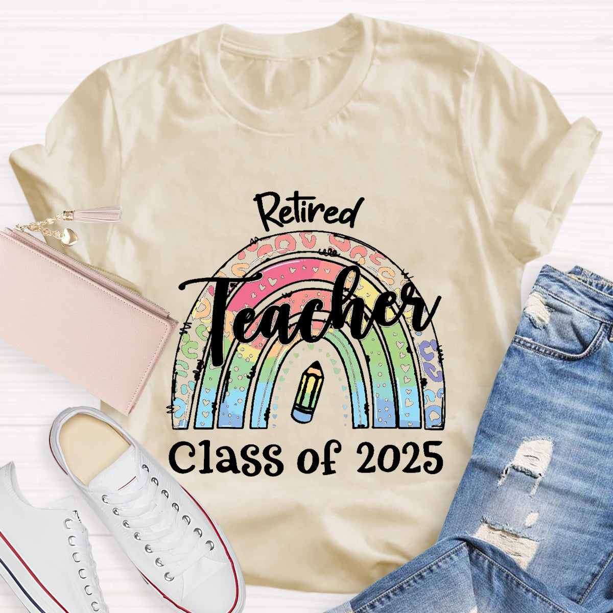 Personalize Year Retired Rainbow Teacher T-Shirt
