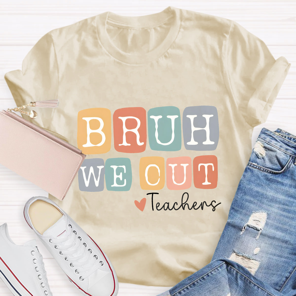 White Letters Bruh We Out Teacher T-Shirt