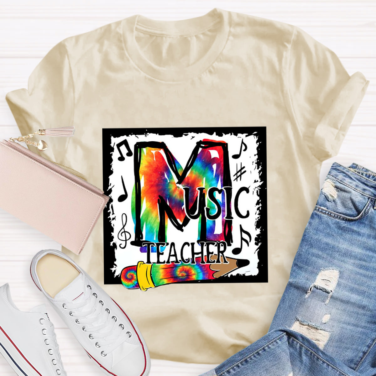 Colorful Music Note Teacher T-Shirt