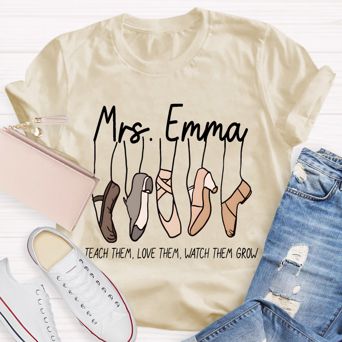 Personalized Name Watch Them Grow Teacher T-Shirt
