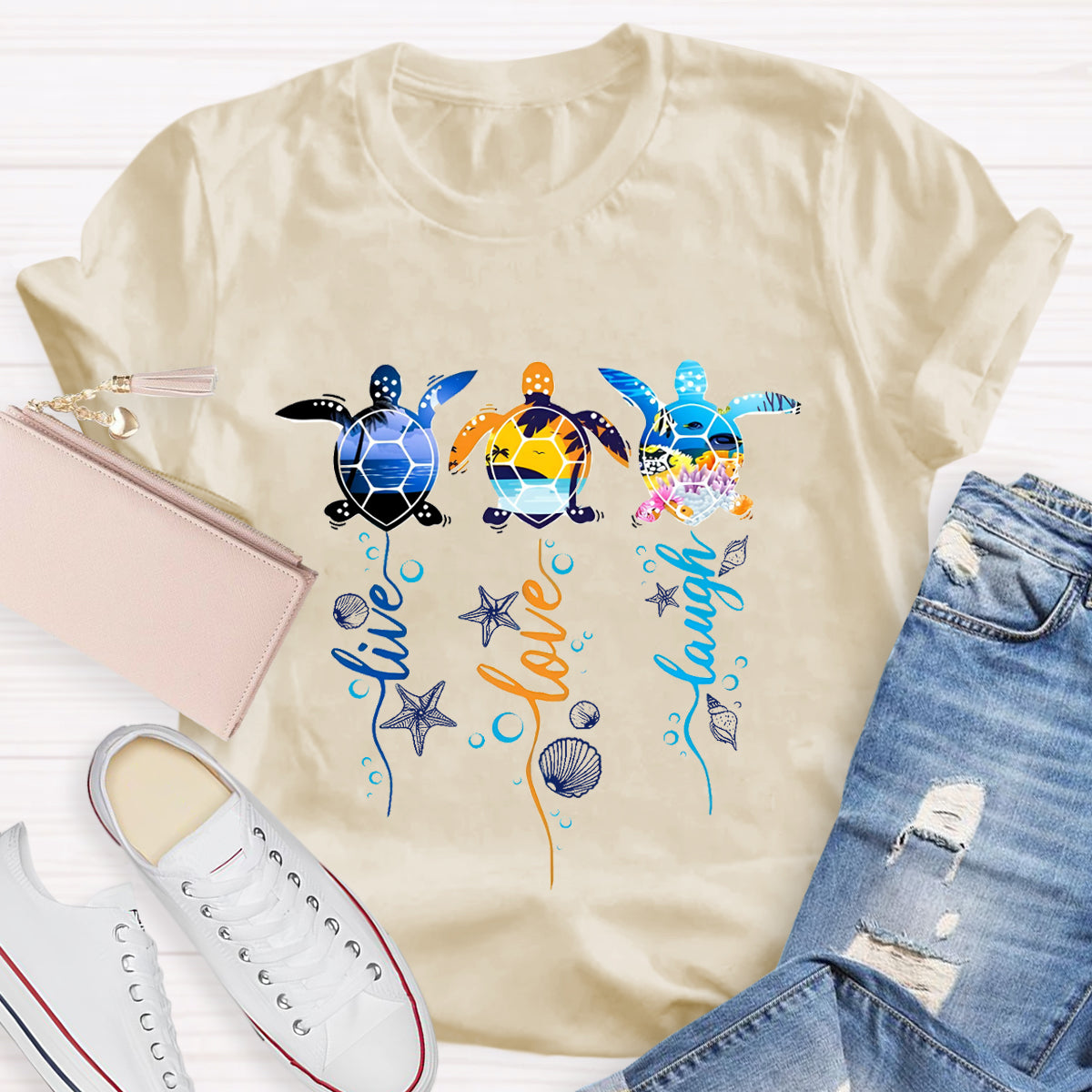 Purple and Pink Sea Turtle Swimming in Blue Ocean T-Shirt