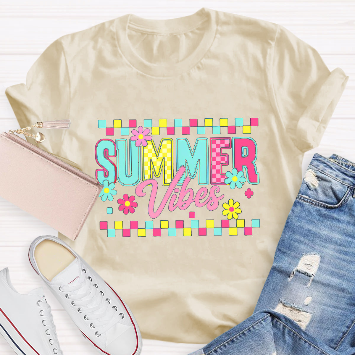 Floral Summer Vibes Teacher T-Shirt