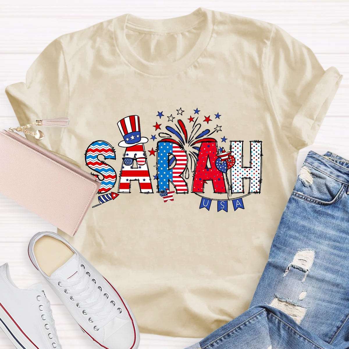 Personalized Independence Day Name Teacher T-Shirt