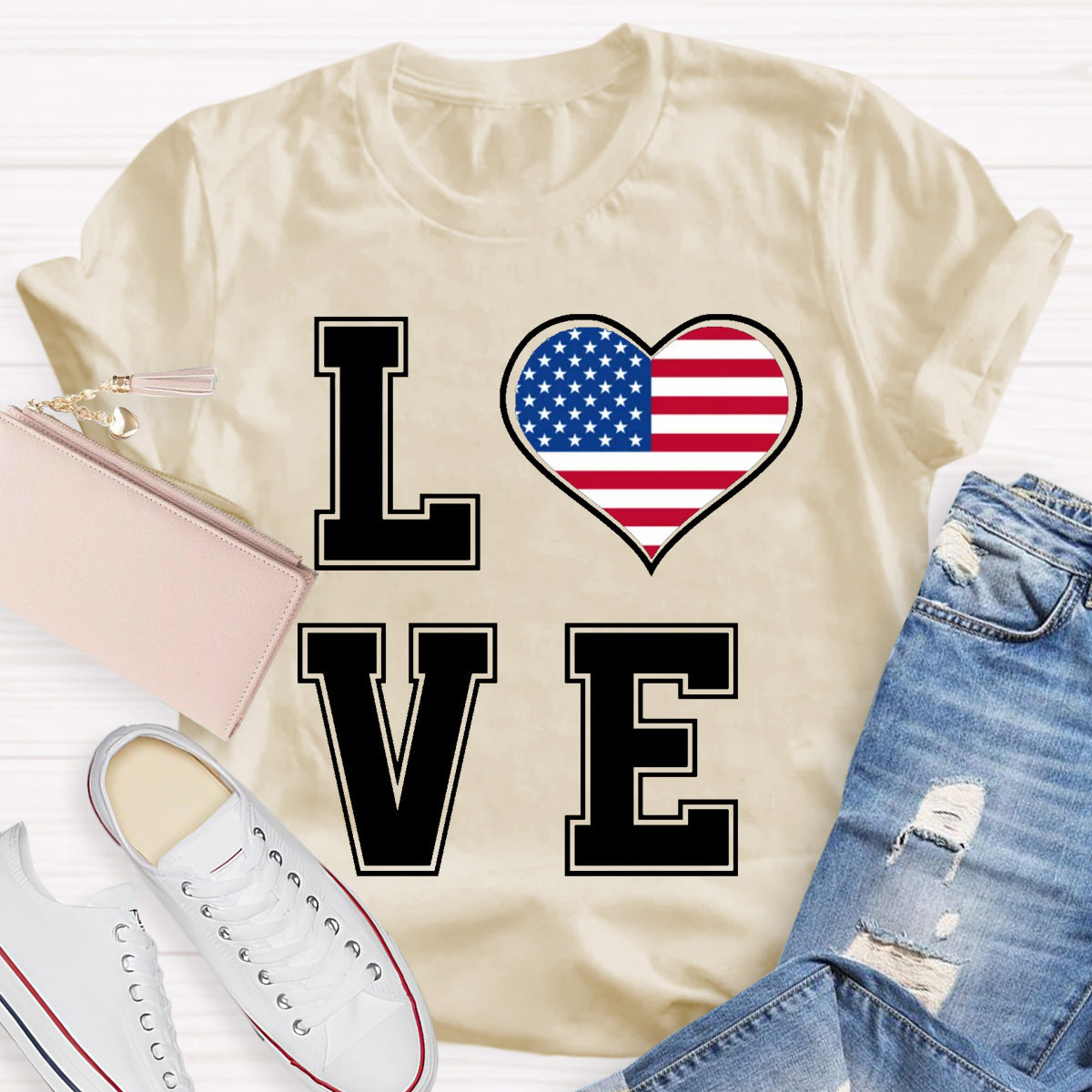 American Flag Love Teacher T-Shirt