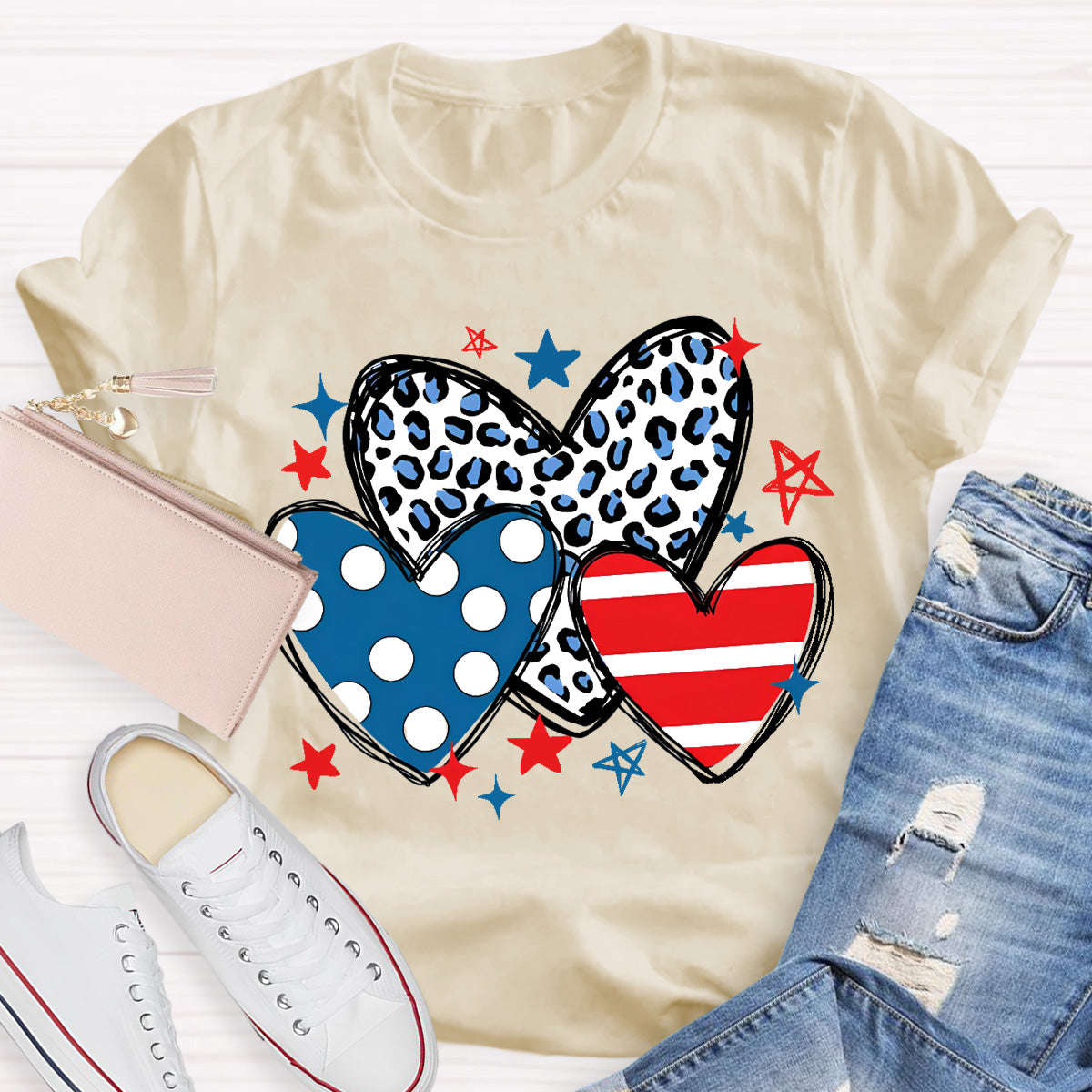 Three Heart And Stars Teacher T-Shirt