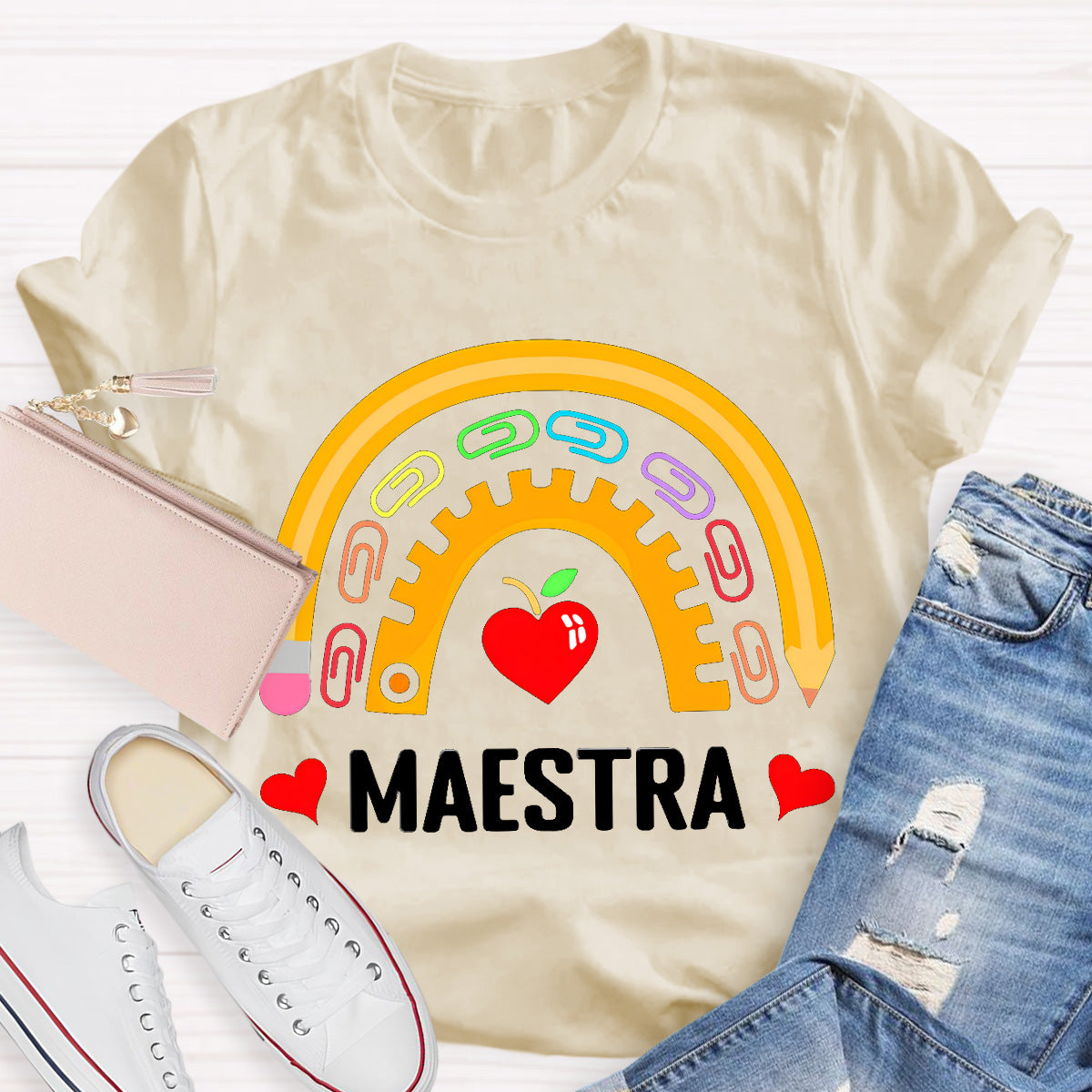 Maestra Color Paper Clip Teacher T-Shirt