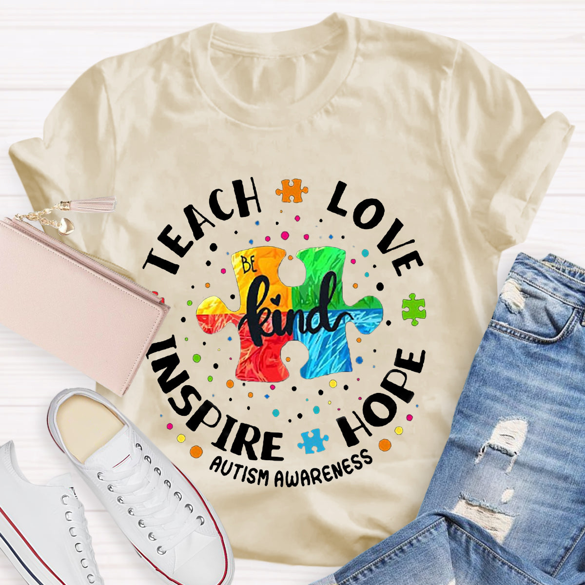 Teach Love Hope Inspire Be Kind Autism Awareness T-Shirt