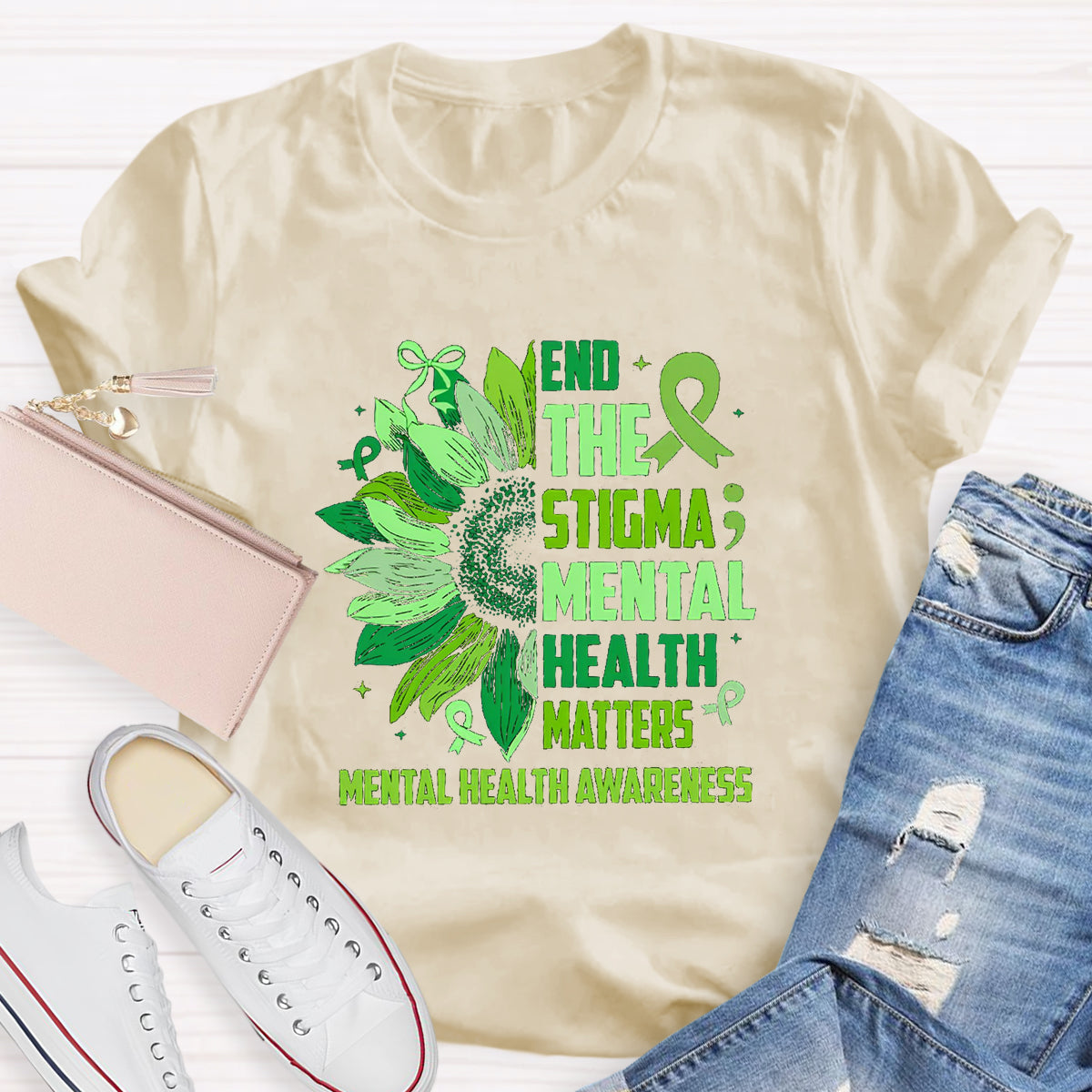 End The Stigma Mental Health Matters Teacher T-Shirt