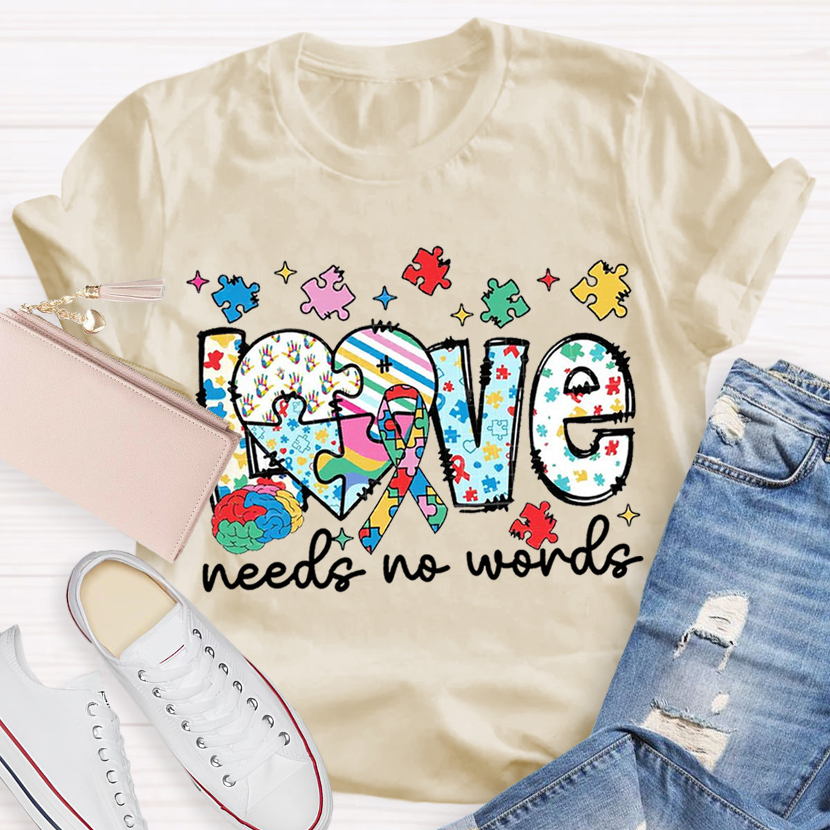 Love Needs No Words Autism Teacher T-Shirt