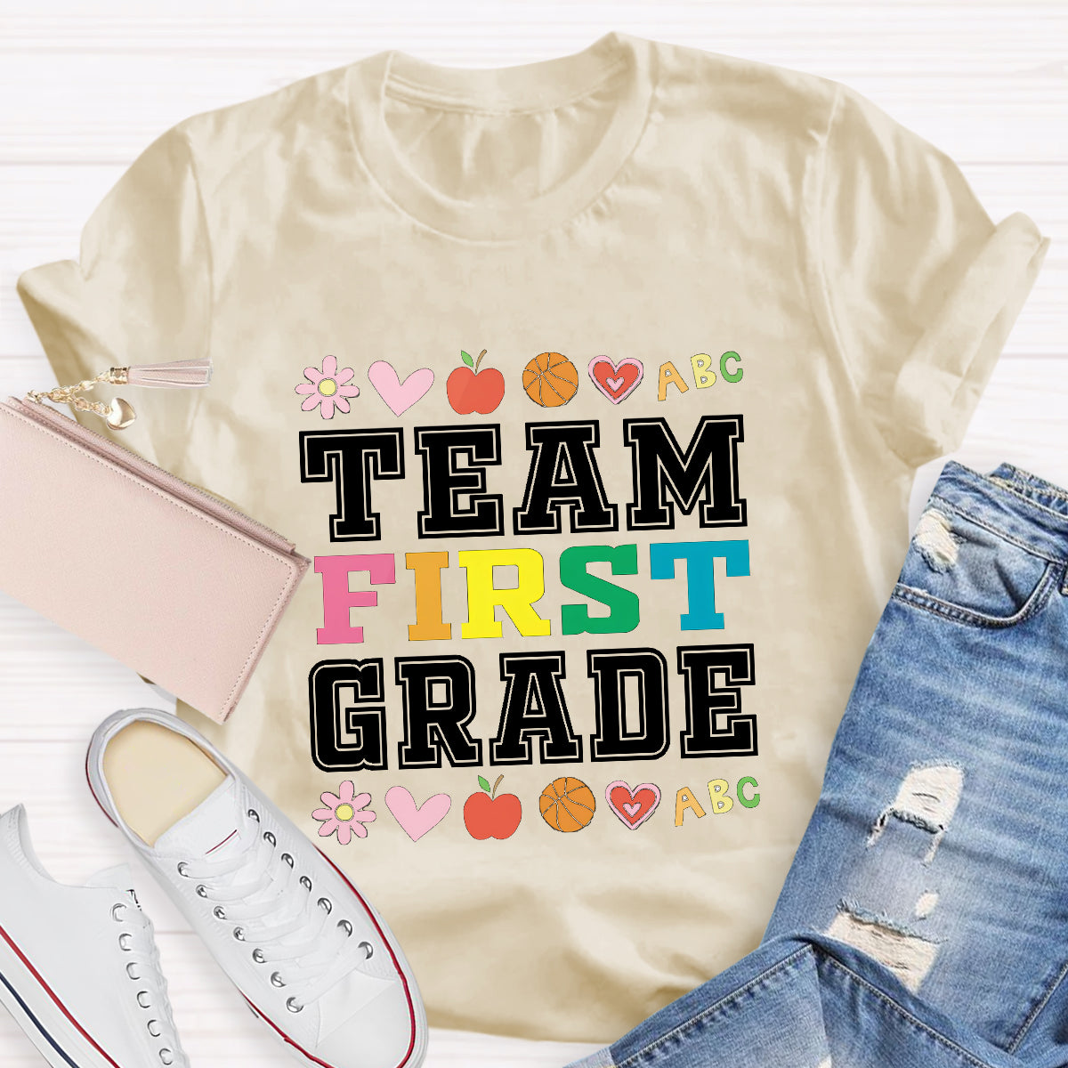 Personalized Grade Team Colorful First Grade Teacher T-Shirt