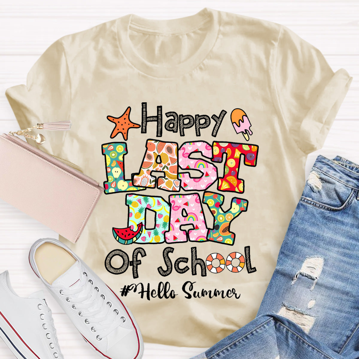 Hello Summer Happy Last Day Of School  Teacher T-Shirt