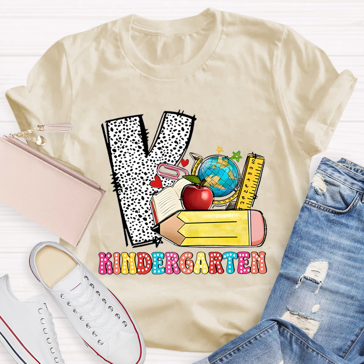 Personalized Grade Polka Dot Letter Print Teacher T-Shirt