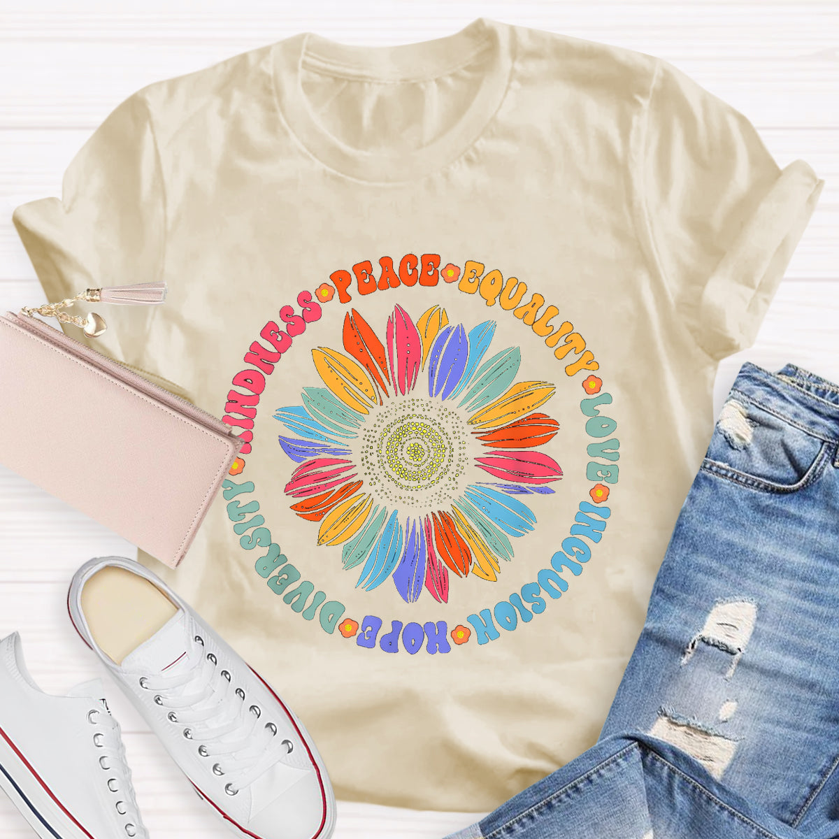 Kindness Peace Hope Sunflower Teacher T-Shirt