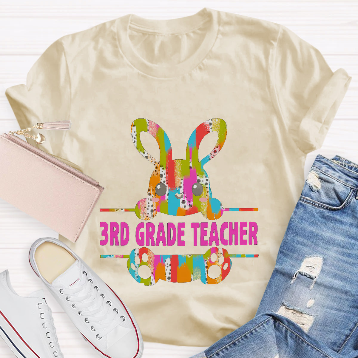 Personalized Grade Easter Bunny Teacher T-Shirt