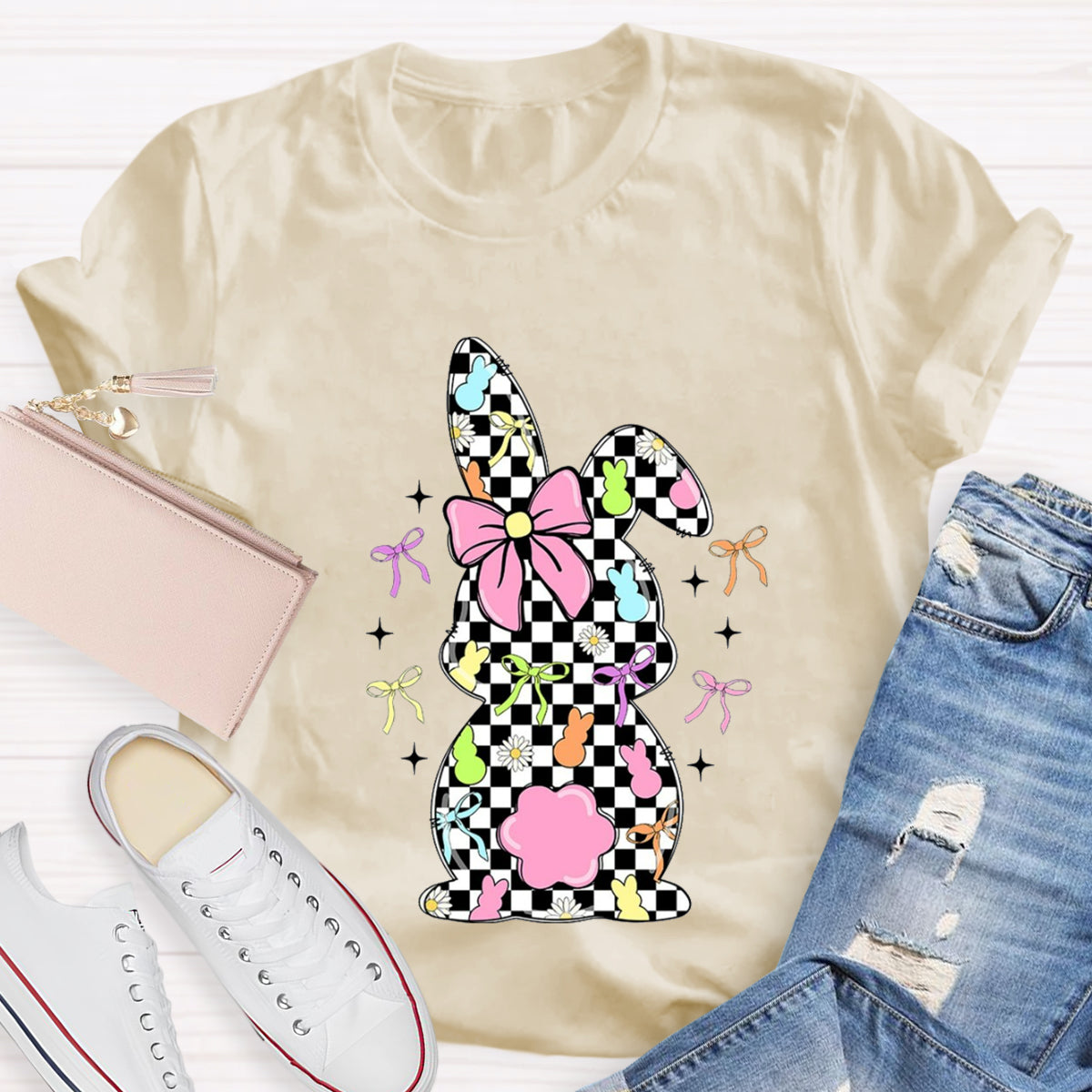 Easter Checkerboard Rabbit Teacher T-Shirt