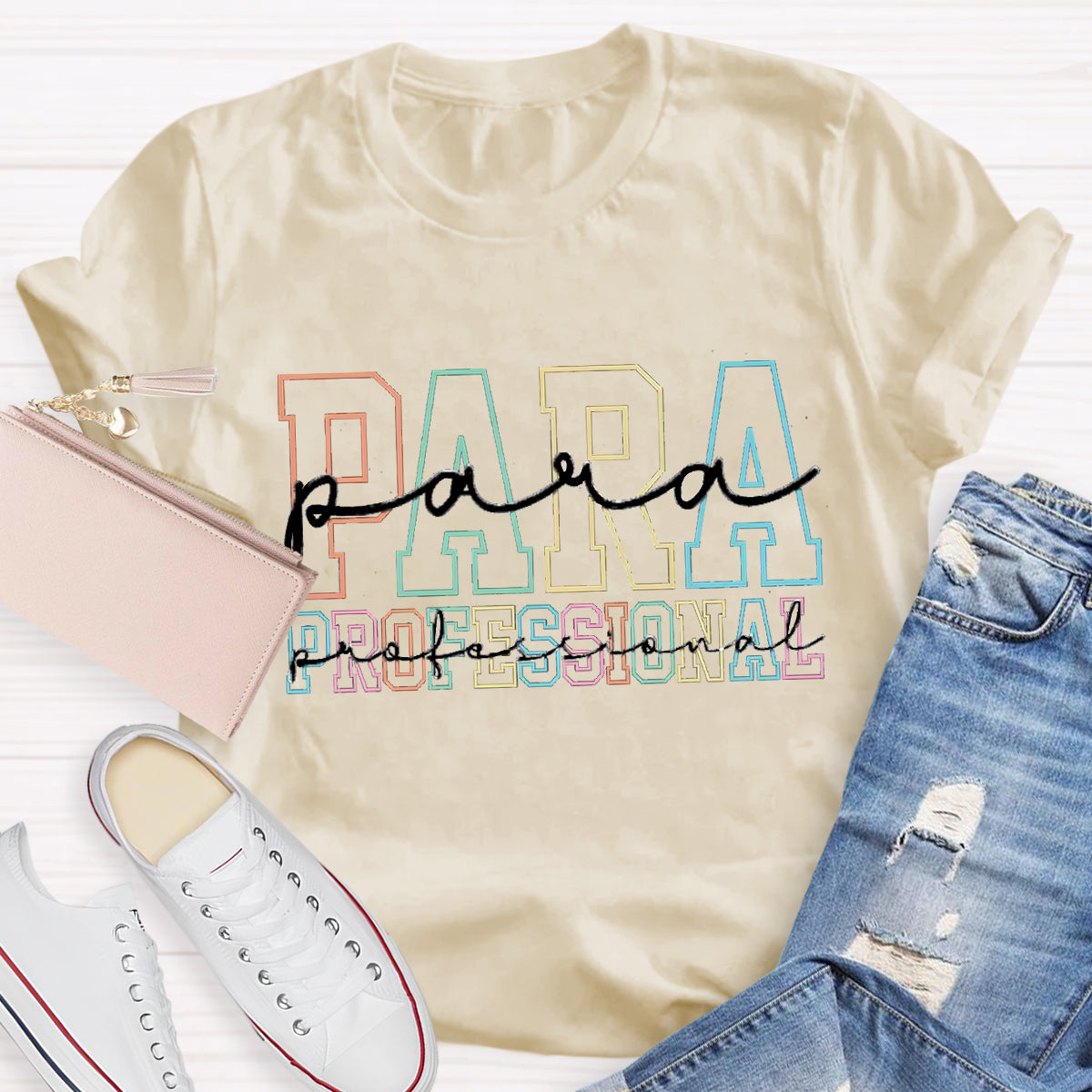 Colored abbreviated text Para Teacher T-Shirt