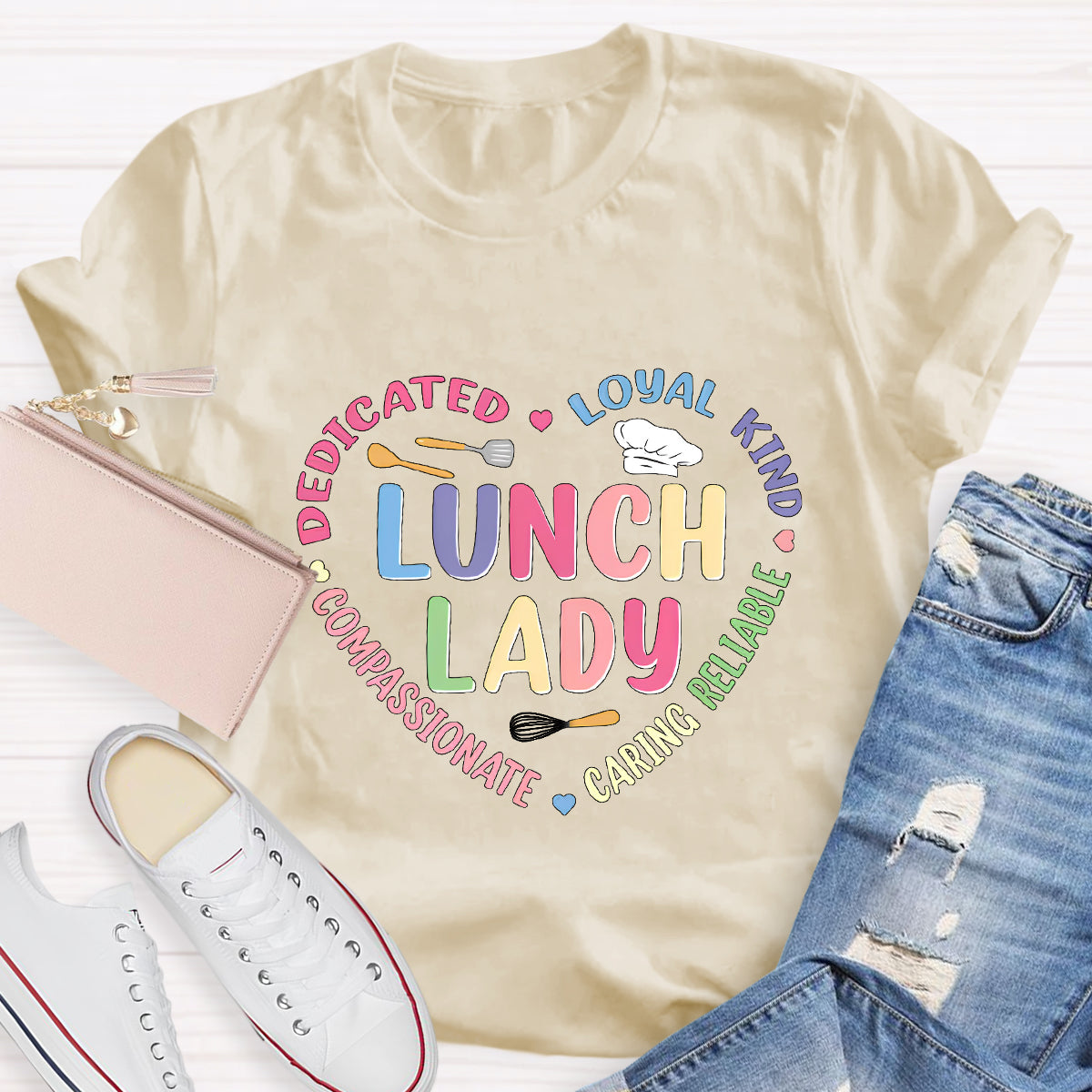 Lunch Lady Loyal Loved Heart Teacher T-Shirt