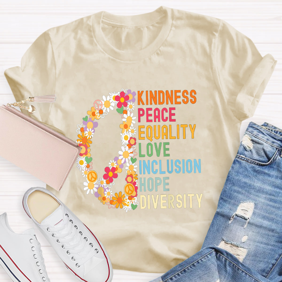 Kindness Peace And Love Flower Peace Sign T-Shirt