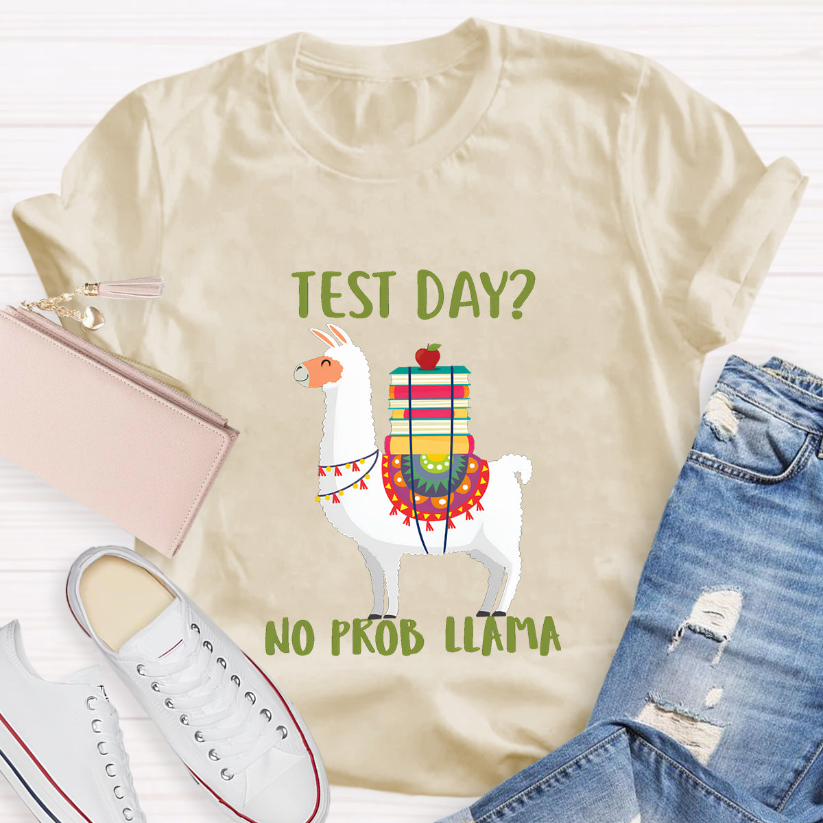 Test Day No Prob Llama Funny Teacher T-Shirt