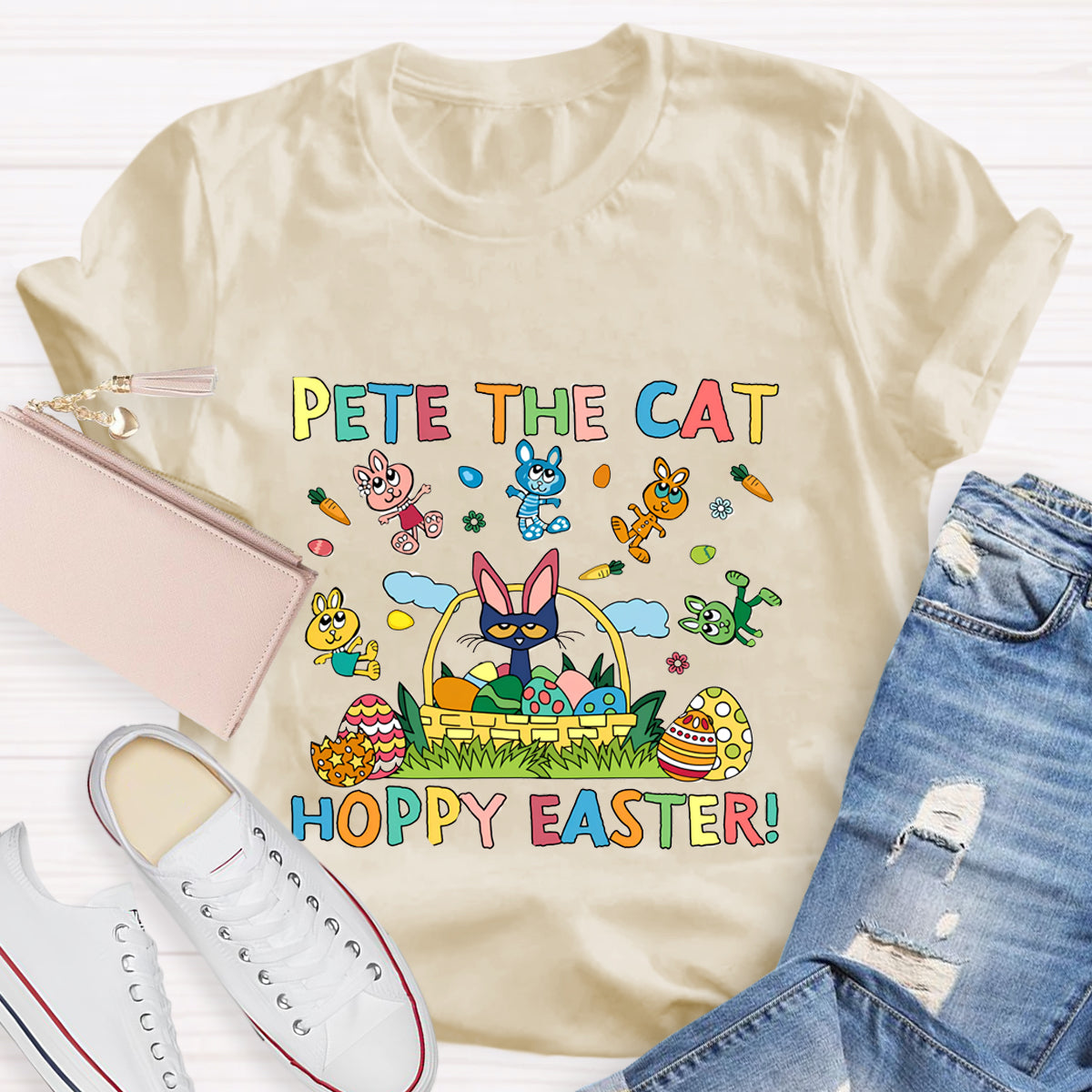 Pet The Cat Hoppy Easter Teacher T-Shirt