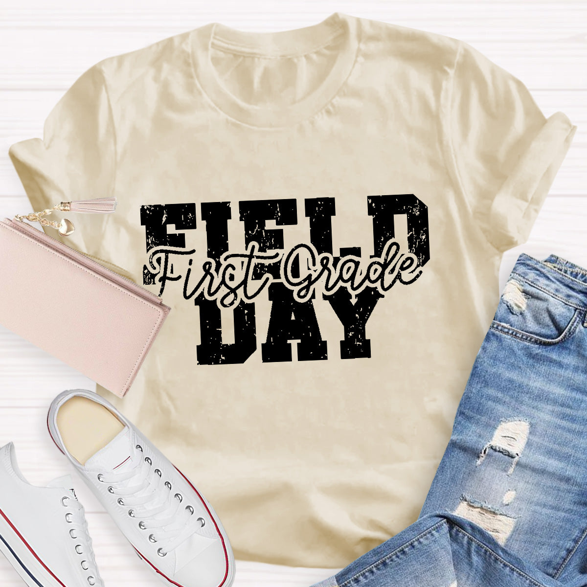 Personalized Grade Field Day Black Letter Teacher T-Shirt